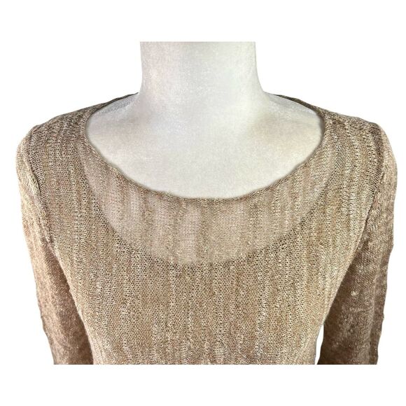 Lafayette 148 Gold Metallic Sweater Top in Linen Blend Mesh Knit Size Small - Picture 2 of 14